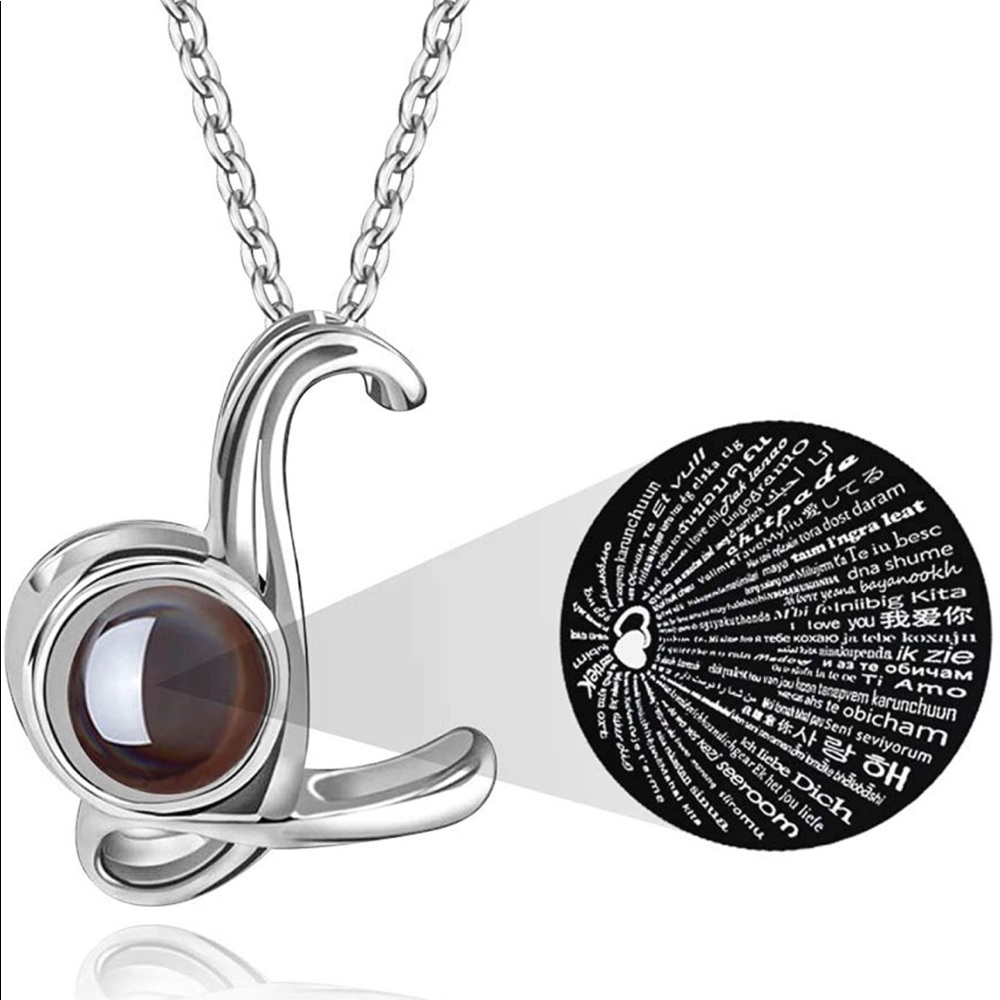 Initial necklace letter L “I Love You" in 100 different languages NIB